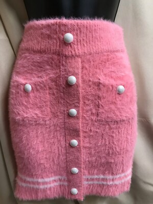 Finesse Joss Knit Button Front Mini Pink Skirt Sz M/L NEW-image