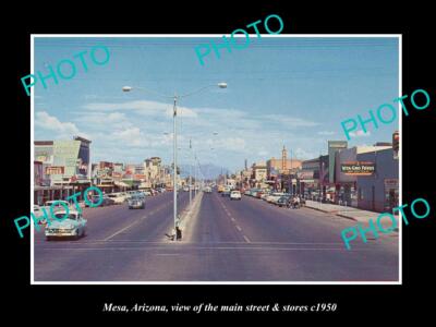 OLD LARGE HISTORIC PHOTO OF MESA ARIZONA THE MAIN STREET & STORES c1950-image