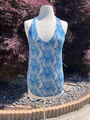 ZADIG & VOLTAIRE Joss Print Cashmere Top Blue Snakeskin Sleeveless Womens Med-image