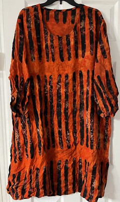 Women’s Orange Black Geometric Dress One Size Mid Sleeve Maxi-image