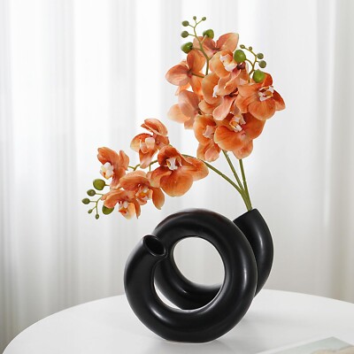 Black Creative Ceramic Vase - Abstract Swirl Design, Decorative Art Piece, Co...-image