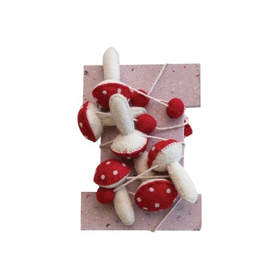 Creative Co-op 72in Wool Felt Mushrooms Garland Figurine-image
