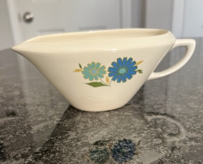 Antique CREATIVE MANOR DENVER CO. WILD DAISY Gravy Boat IRONSTONE AMERICAN MADE-image