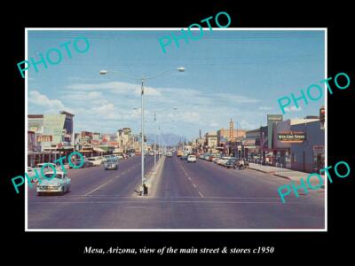 OLD 8x6 HISTORIC PHOTO OF MESA ARIZONA THE MAIN STREET & STORES c1950-image
