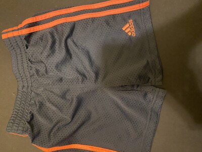Adidas Athletics Shorts Boys Size 24M Gray Orange Mid Rise Stitch Logo Shorts-image