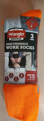 Wrangler performance Workwear Socks 3 Pair 6-12 Steel Toe Moisture Wick mens-image