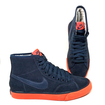 Nike Primo Court Mid Top Suede Blue Orange Faux Fur Lining Women's Size 6.5-image