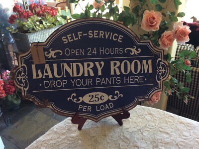 Laundry Room Sign Creative Co Op Vintage Metal  Washroom Shabby Wall Art-image
