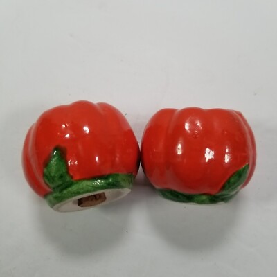 SALT & PEPPER SHAKERS VINTAGE MID CENTURY ORANGE JAPAN PUMPKIN FALL HARVEST-image