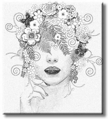 Creative Abstract Women Face Canvas Prints, Beautiful Flowers in Girl Hair Pictu-image