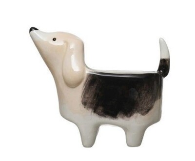 Creative Co-op - Ceramic Dog Planter - Dark Brown, Cream & White Color - DF4163A-image