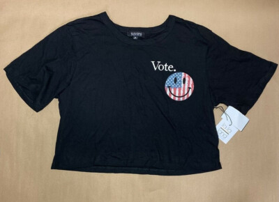 Vote Crop T-Shirt Black Short Sleeve La La Land Creative Co Womens Size Medium-image