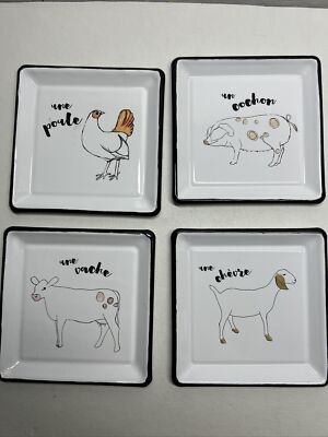 Creative Co-Op Zoe Ingram Square Snack Tins 4 Farm Animals Set-image