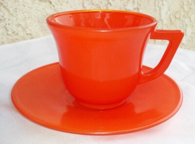 Platonite Orange Child Cup And Saucer by Hazel Atlas-image