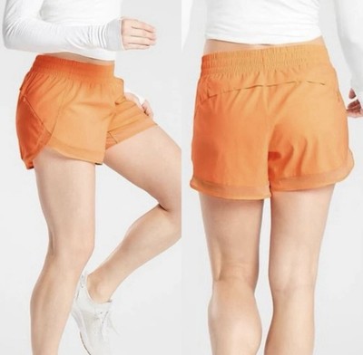 Athleta Mesh Racer Run Mid Rise 4” Shorts Pull On Running in Orange Size XS-image