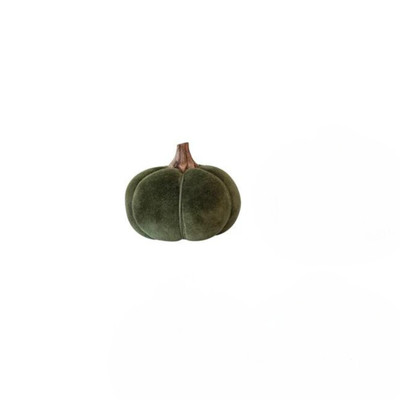 Creative Co-op Velvet Green Cotton Pumpkin w Wood Stem Figurine-image