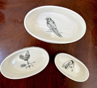 Creative Co-Op Chad Bennett Stoneware Animal Design 3 Stackable Dishes NEW-image