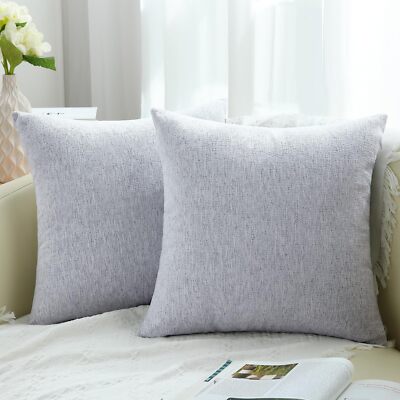 Decorative Throw Pillow Covers 20x20 Set of 2 Farmhouse Textured Chenille Squ...-image