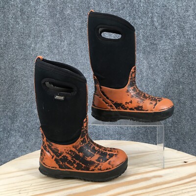 Bogs Boots Youth 12 Grafitti Insulated Rain Mid Calf Waterproof Black Orange-image