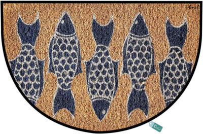 Creative Co-Op Fish Print Natural Half round Doormat Door Mats Outdoor Doormat I-image