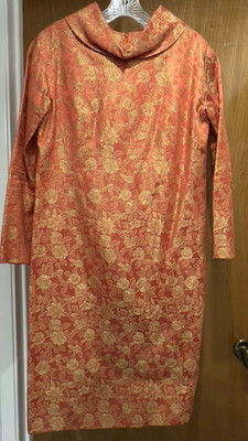Vintage Mid Century Handmade Orange Brocade Sheath Dress. SM-image