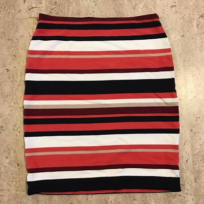 Ann Taylor Red and Orange Striped Knit Pencil Skirt Size 0-image