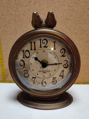 Creative Co-Op Vintage Pewter Mantel Clock with Birds, Distressed Brown-image