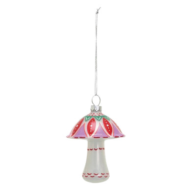 Creative Co-op Pink & Red Mushroom Glass Ornament Bauble-image