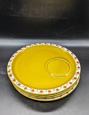 Vintage Mid Century Italian Pottery Snack Luncheon Plates Yellow Fruit Orange-image