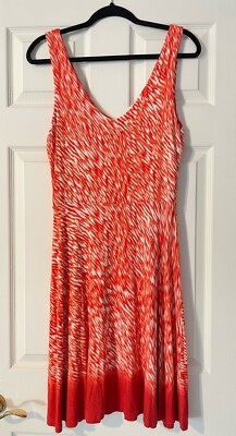 Athleta Starfish Orange Reef Jersey Knit Dress MED Vneck Sleeveless Summer Light-image