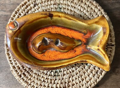 Maddux Of California #7137 Orange Brown Drip Glaze Ashtray Mid Century  SEA-image