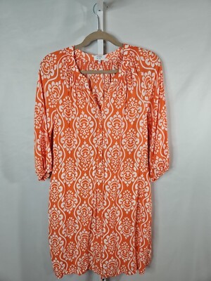 crown ivy Orange/White 3/4 Sleeve Draw String Waist Dress Size 4-image
