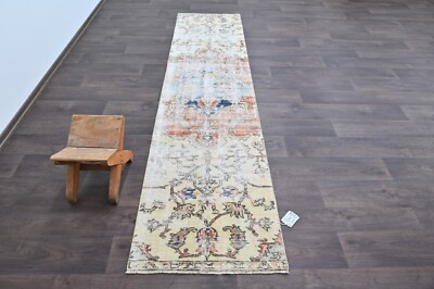 Vintage Turkish Runner Rug 2x9ft Wool Anatolian Handmade Hallway Oushak BEIGE-image