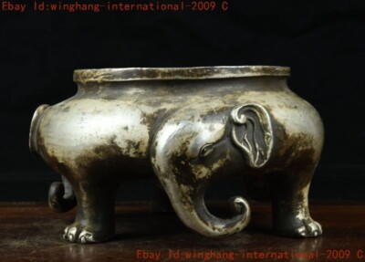 China Buddhism temple Tibetan silver animal elephant Joss Incense burner Censer-image