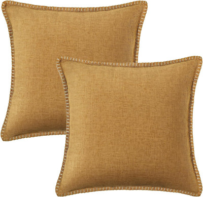 Decoruhome Decorative Outdoor Throw Pillow Covers 18X18 Set of 2, Square Linen R-image