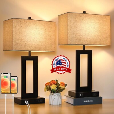 Lamparas De Mesa De Noche Con Puerto USB Lampara Para Escritorio Dormitorio Sala-image