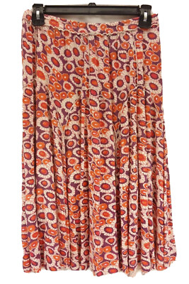SUZETTE Skirt Orange Multi Color Floral Print Elastic Waist Knee Length SIZE XS-image