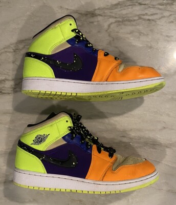Nike Air Jordan 1 Mid SE TD Volt Vivid Orange Purple Yellow Sz 7Y Used-image