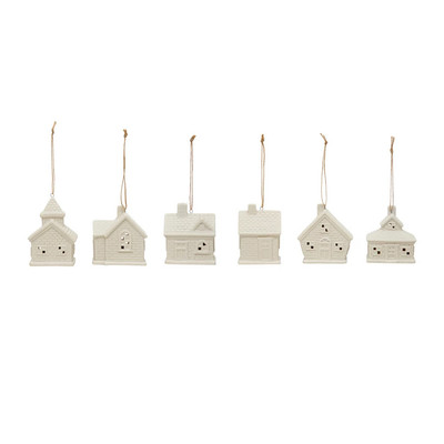 Creative Co-op White Cottage Ceramic Ornament Bauble-image