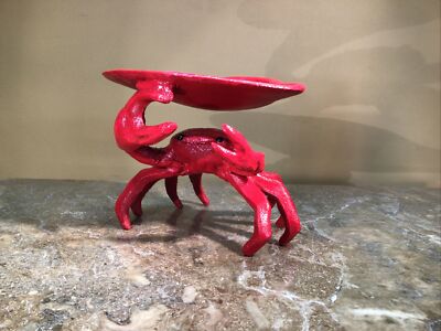 Vtg Cast Iron decorative Red Crab dish Holder/Door Stop By creative co-op￼-image