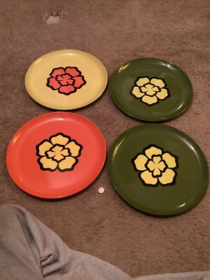4 Vintage 13” Takahashi Style Mid Century Plastic Trays Mod Orange Yellow Green-image