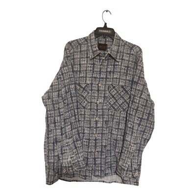 Daniel Joss Mens Long Sleeve Shirt Casual Button Down Linen Blend Plaid Blue XL-image