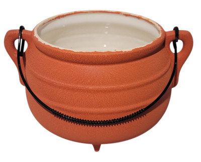 Mid Century Soup Tureen Centerpiece Orange Ceramic Pot Kettle 1960's Planter M15-image