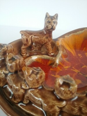 Vintage Mid Century Ashtray Momma dog & with puppies Orange, Calif. USA #1-image