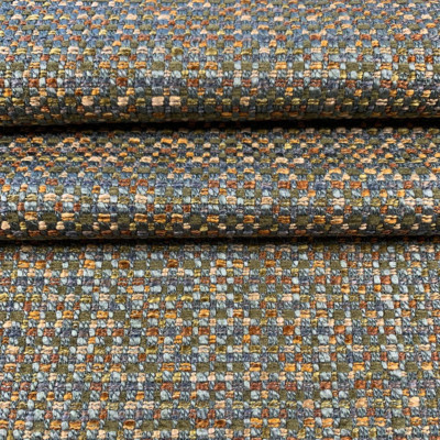 Olive Green Beige Burnt Orange Teal MCM Mid Century Modern Tweed Upholstery Fabr-image