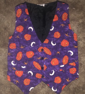 Vtg Basic Editions Style Adult Halloween  Vest Pumpkins Medium Sostanza RARE !-image