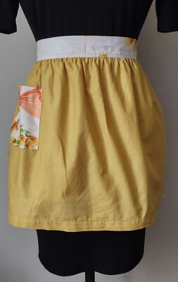 Mid Century Vintage Apron Yellow Pansies Orange Bows handmade 2 for 1-image