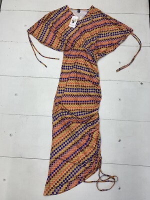 Shein Womens Orange Yellow Square Print Dress Size Small-image