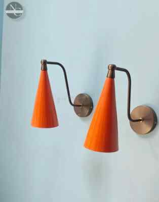 Pair Of Wall Sconce Lamp , Bathroom Lamp Brass Wall Light Fixture, Mid Century-image
