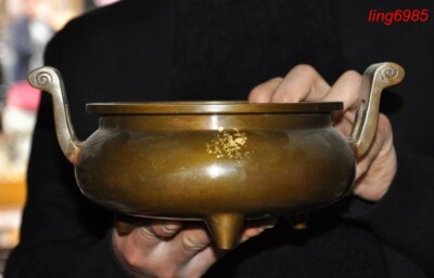 mark China Chinese Buddhism temple bronze joss Incense burner Censer statue-image